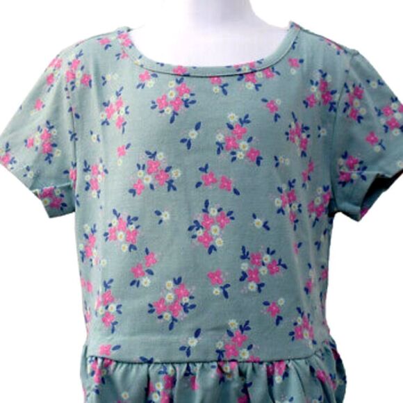NWT Cat & Jack Girl's Fit & Flare Green Floral Short Sleeve Dress with Pockets - Picture 5 of 7